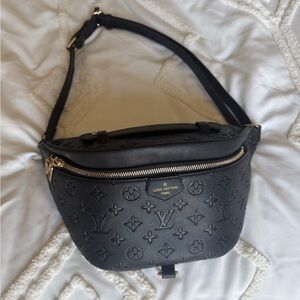 Black Monogram Embossed Crossbody Bumbag with Gold Hardware